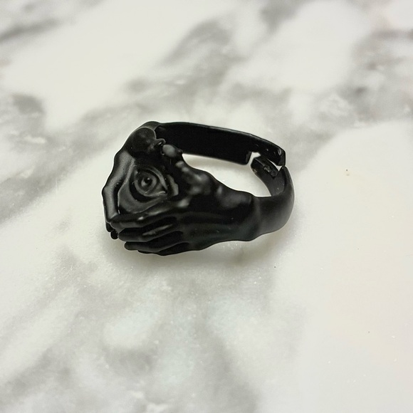 Jewelry - Black metal evil eye signet ring – goth, adjustable